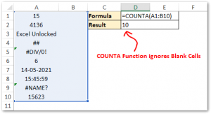 Excel COUNTA Function - Count Cells Containing Values - Excel Unlocked