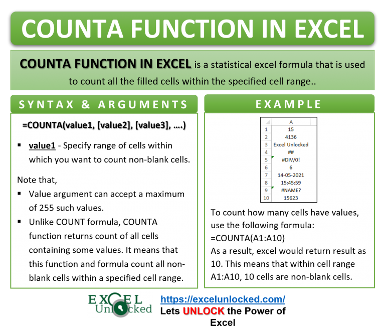 Excel COUNTA Function - Count Cells Containing Values - Excel Unlocked