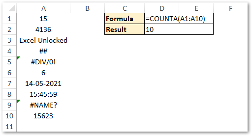 Using COUNTA function to Count Non-Blank Cell