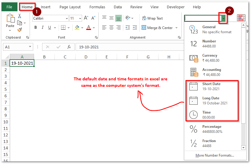 Default Date Time Format Excel