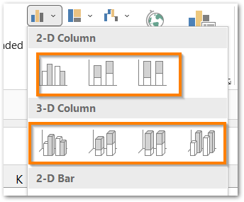 Types of Column Chart in Excel