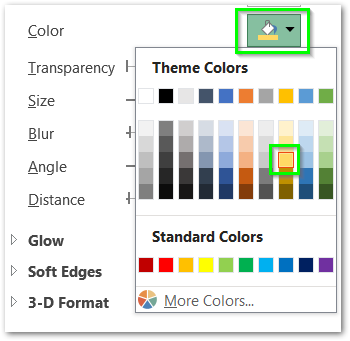adding shadow color to the axis values of a chart in excel