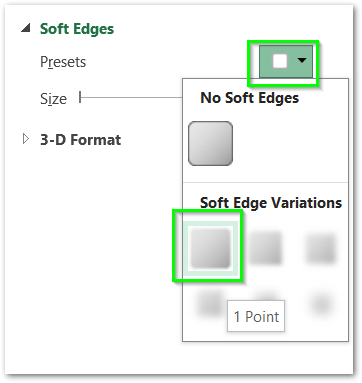 soft edges preset for chart axis in excel