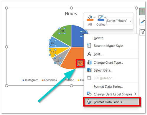 formatting data labels of a pie chart in excel