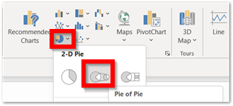 inserting a Pie of Pie chart in Excel step 1