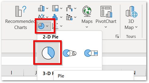 inserting pie chart in excel step 1