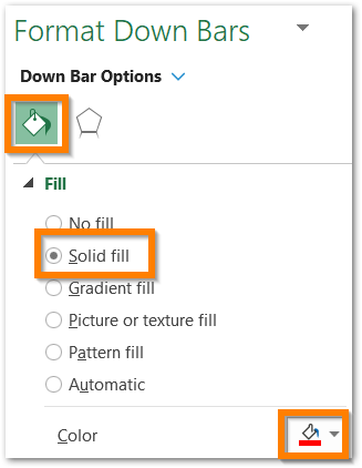 changing the color for down bars in a srock chart in excel