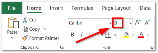 changing the font size in excel