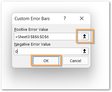 adding custom error bars in Column chart in excel step 6