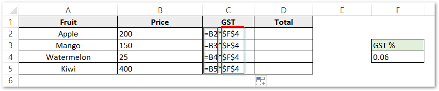 example for using absolute referencing with relative referencing in excel step 3