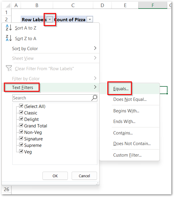apply text filter to pivot table in excel