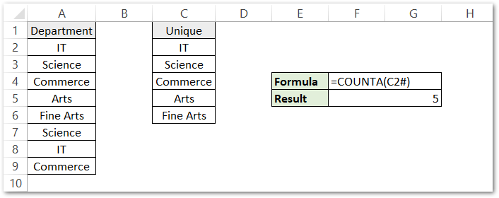 counting the cells in spilled range in excel