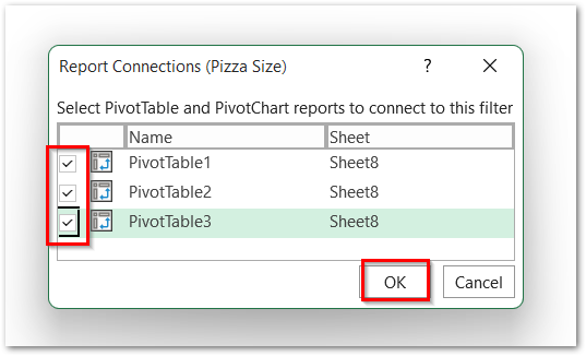 example to link multiple pivot tables to one slicer in excel step 4