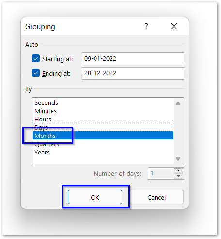 example for grouping the dates in pivot tables step 3