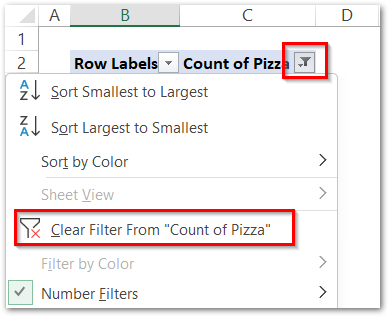 how to remove filter from pivot table in excel