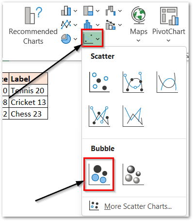 inserting a bubble chart in excel