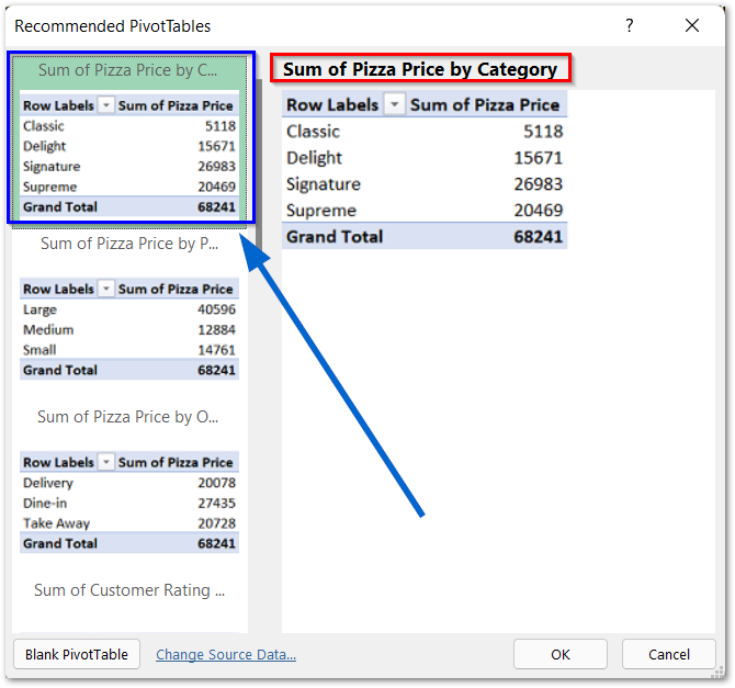 inserting a pivot table in excel step 2