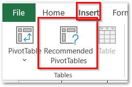 inserting a pivot table in excel