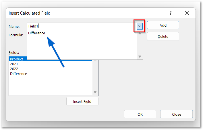 modifying a calculated field in pivot table in excel step 1