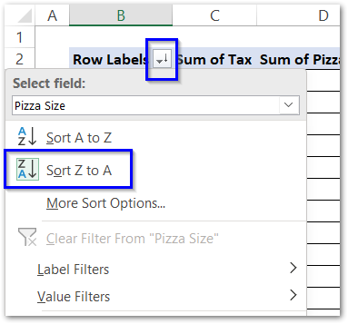 sorting the rows alphabetically in pivot table