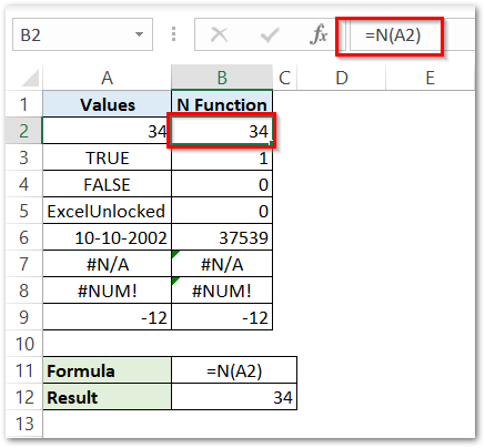 N Function In Excel - Usage And Examples - Excel Unlocked