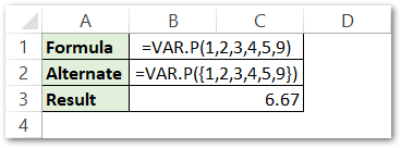 example to implement var.p function in excel