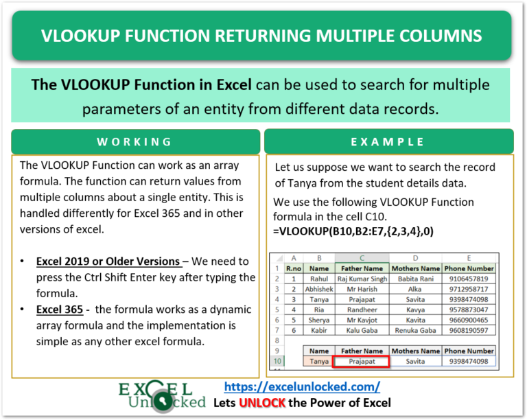 Vlookup Function Returning Multiple Values Excel Unlocked 1942