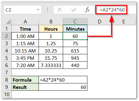convert time into minutes method 1