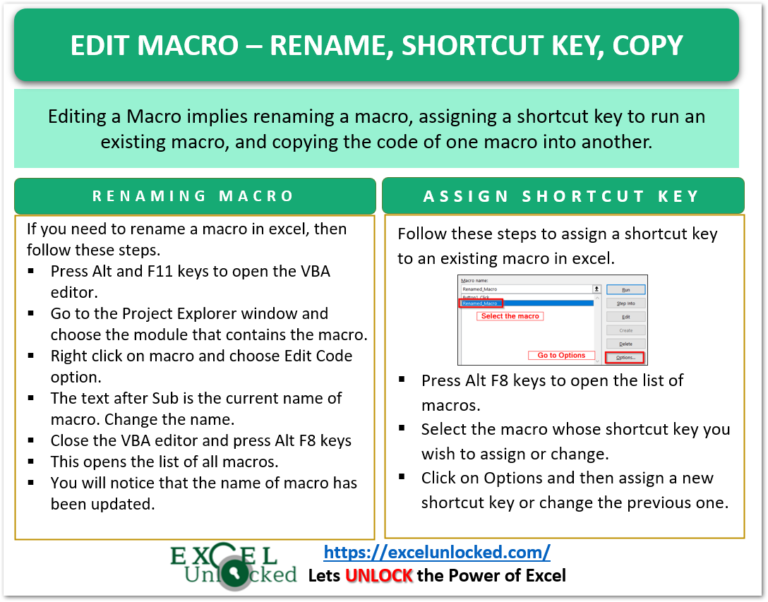 Edit excel macro rename shortcut key copy excel unlocked