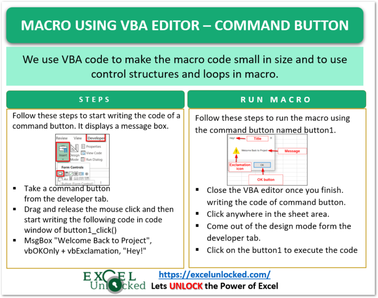 Macro Using VBA Editor - Command Button - Excel Unlocked