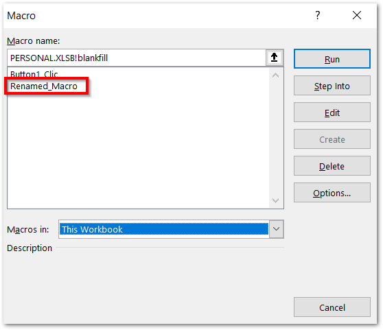 open the list of macros in excel edit macro