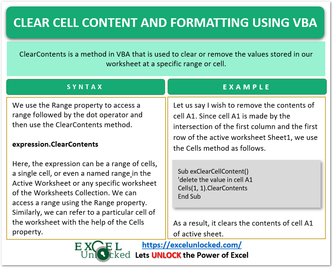 How To Clear Cell Contents Using Vba