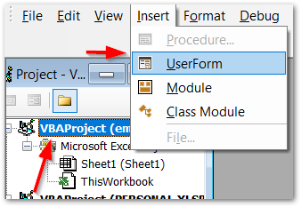 create user form in excel vba