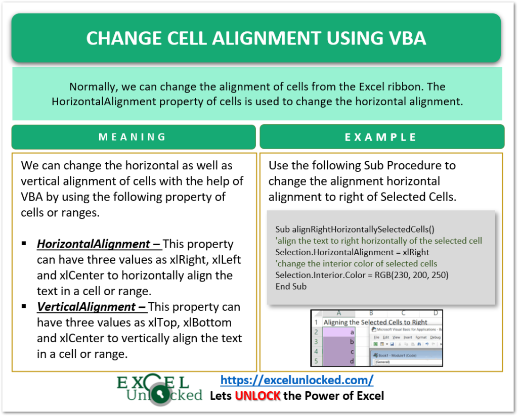 excel vba cell text alignment