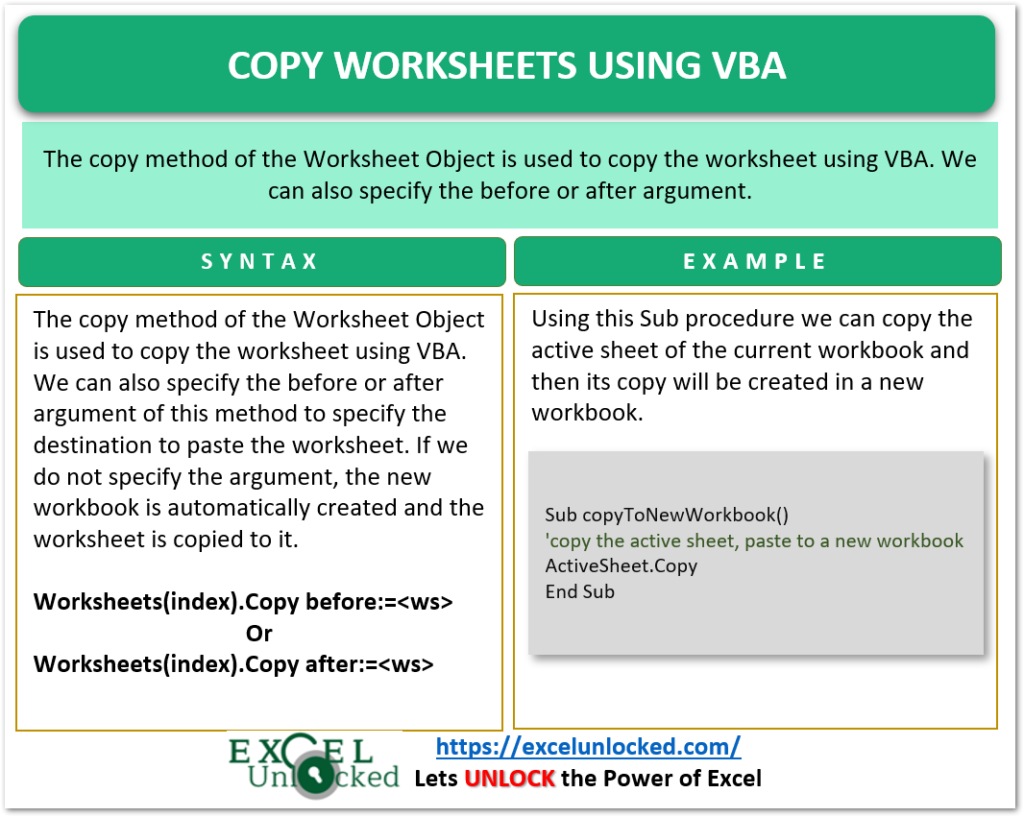 Copy Worksheet Using VBA Examples Excel Unlocked