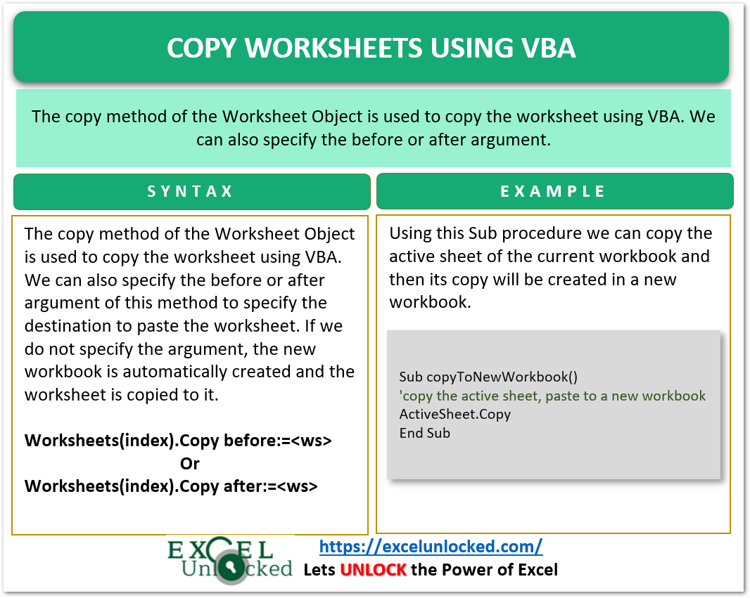 Copy Worksheet Using VBA Examples Excel Unlocked