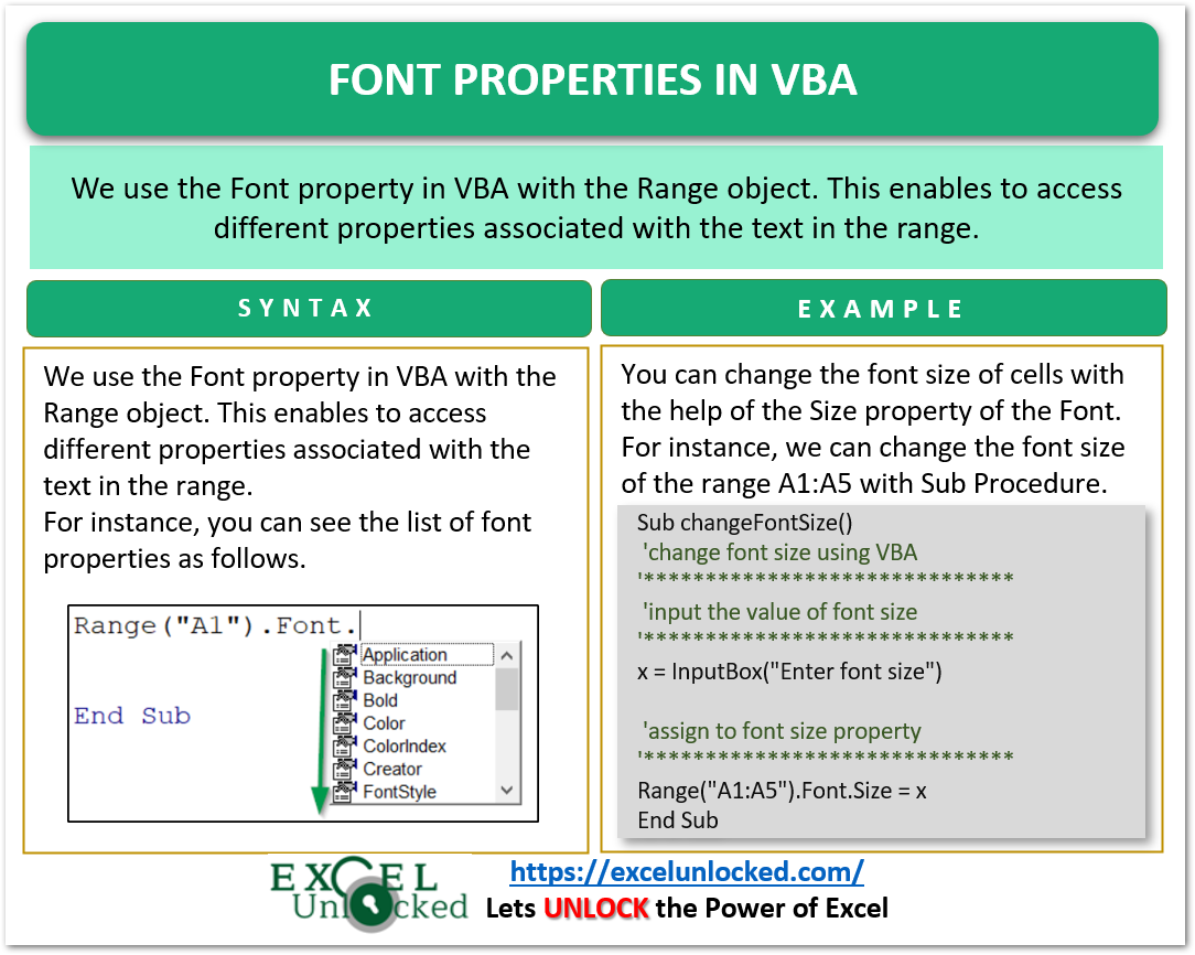 Font Properties In VBA Color Size Style Excel Unlocked