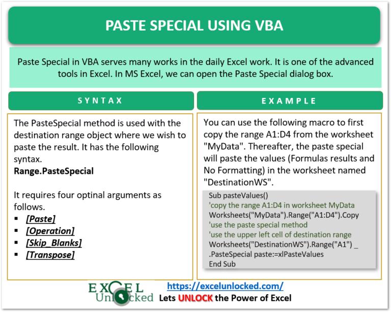 Paste special method in vba excel unlocked