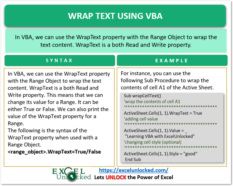 Wrap Text Using VBA Examples Excel Unlocked