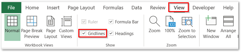 hide and unhide gridlines in excel