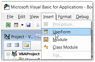 insert a userform in VBA