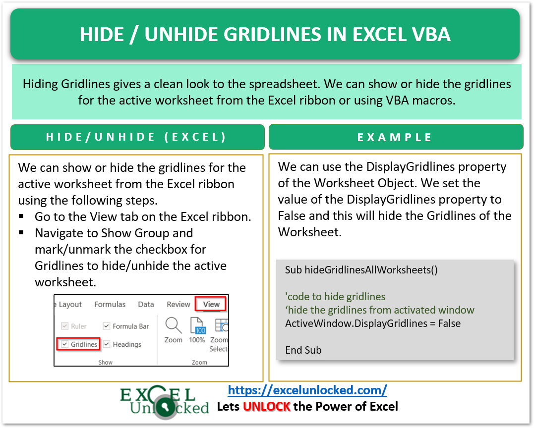 Hide Unhide Gridlines In Excel VBA Excel Unlocked